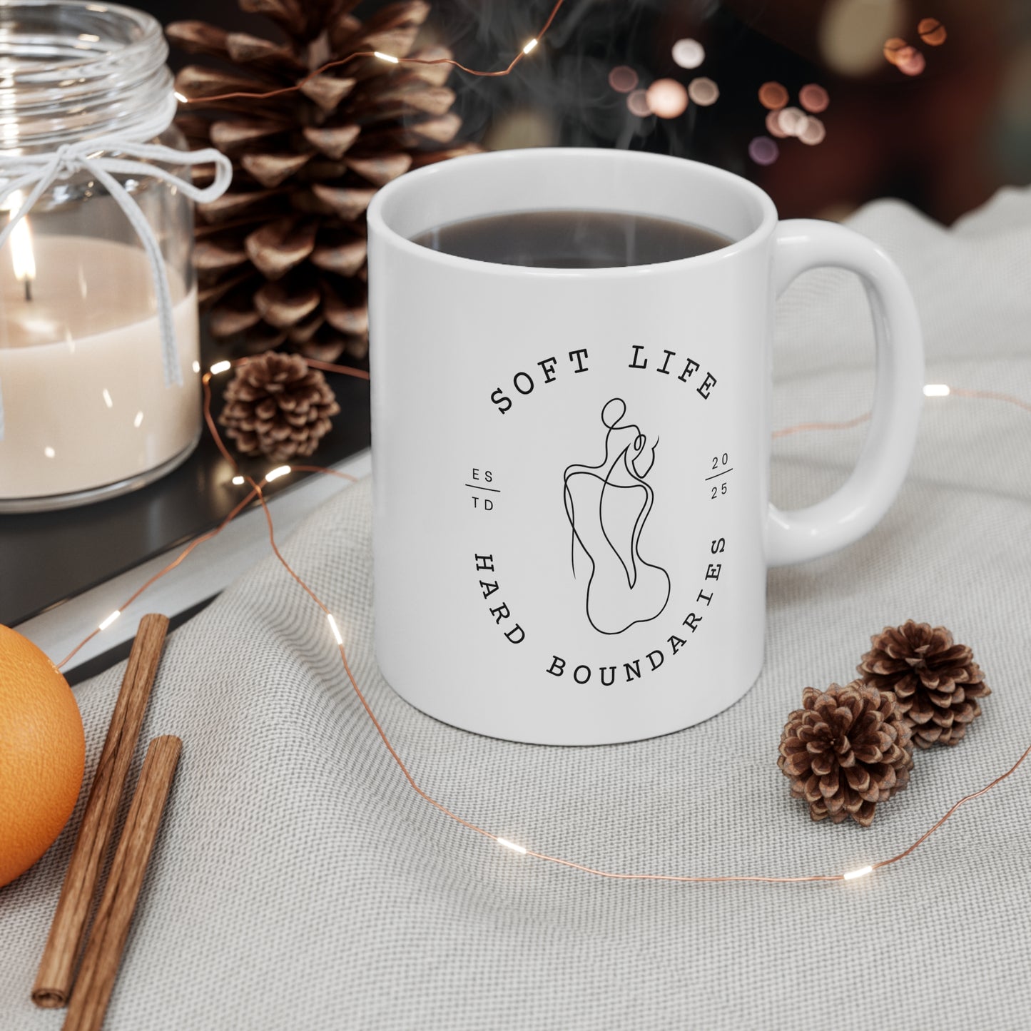 Soft Life, Hard Boundaries Mug – Minimalist Power