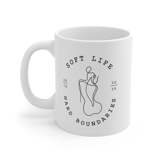 Soft Life, Hard Boundaries Mug – Minimalist Power
