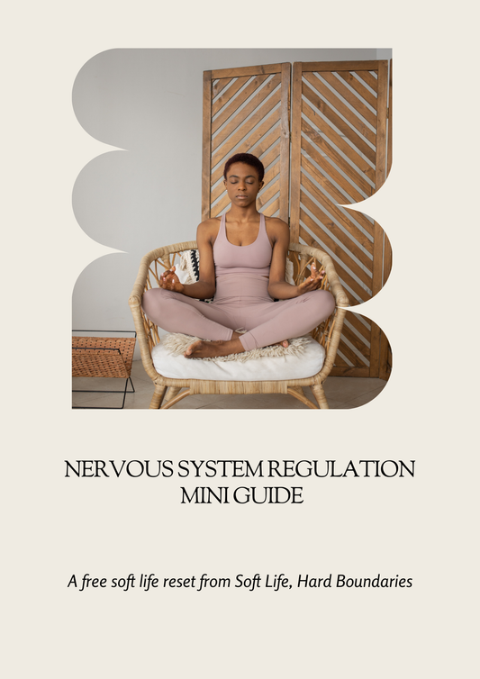 Person meditating in a wicker chair with text about nervous system regulation and a free soft life reset offer.